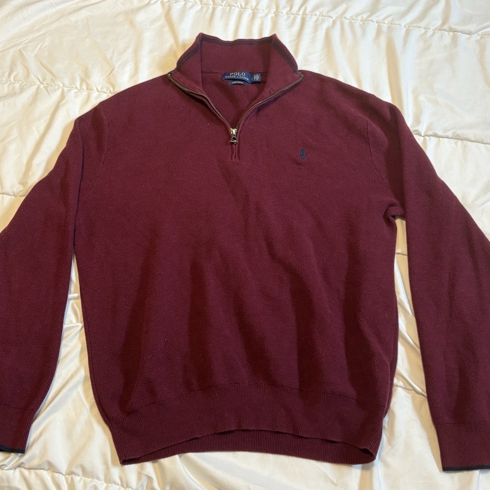 Ralph Lauren Men's Maroon Zip-Up Sweater